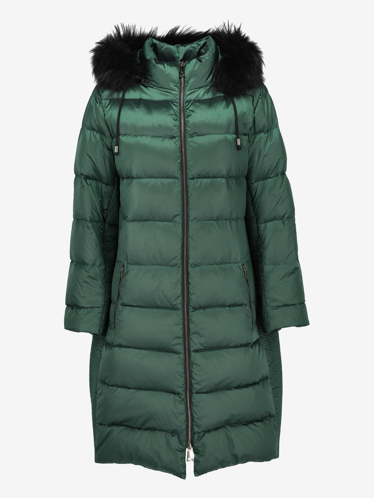 Vintage Green Puffer Coat with Fur-Trim Hood CVM26.6.132  Caractēre 