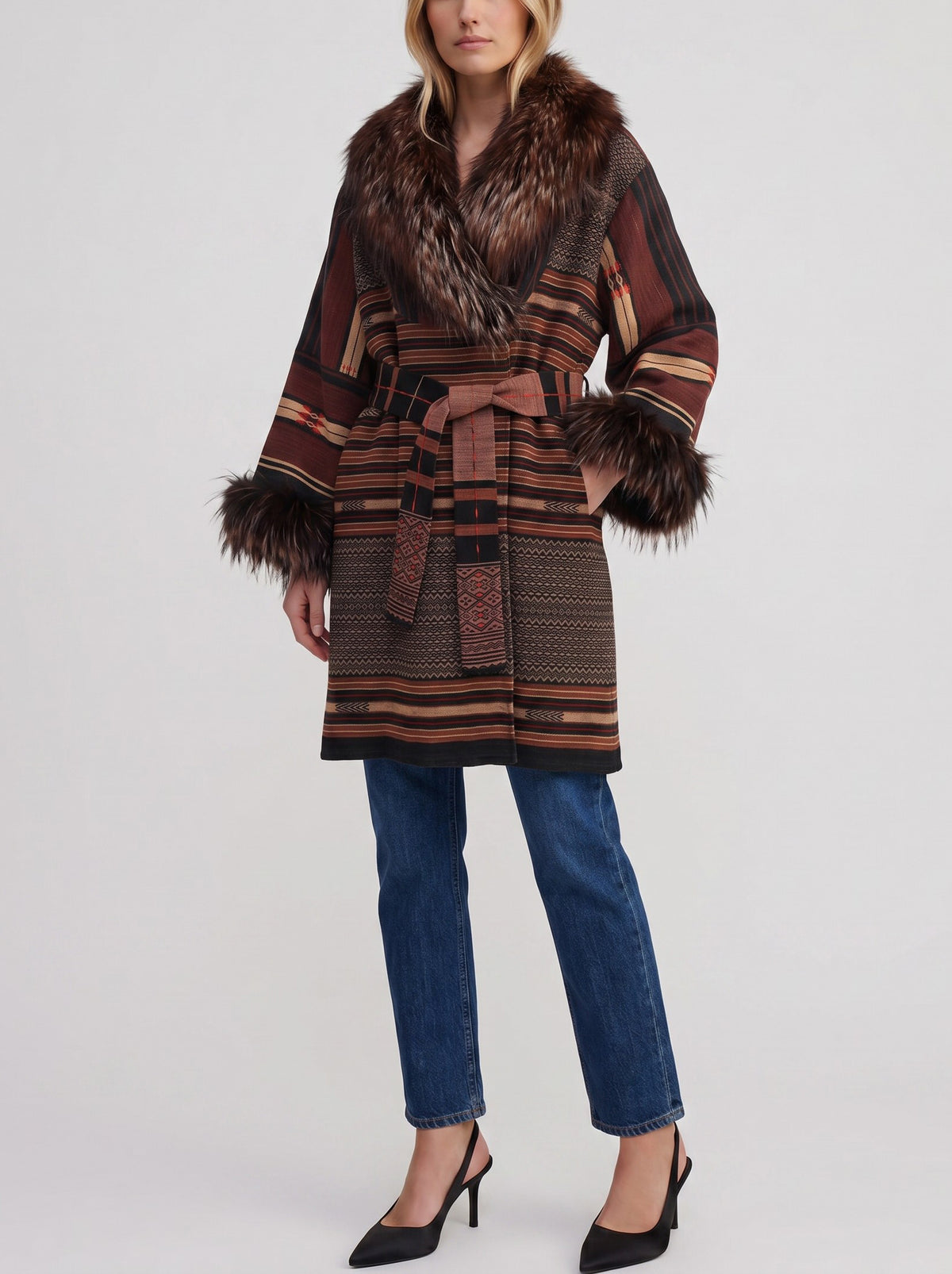 Carlo Tivoli Southwestern-Inspired Woven Coat CVM26.22.69  Vintage 