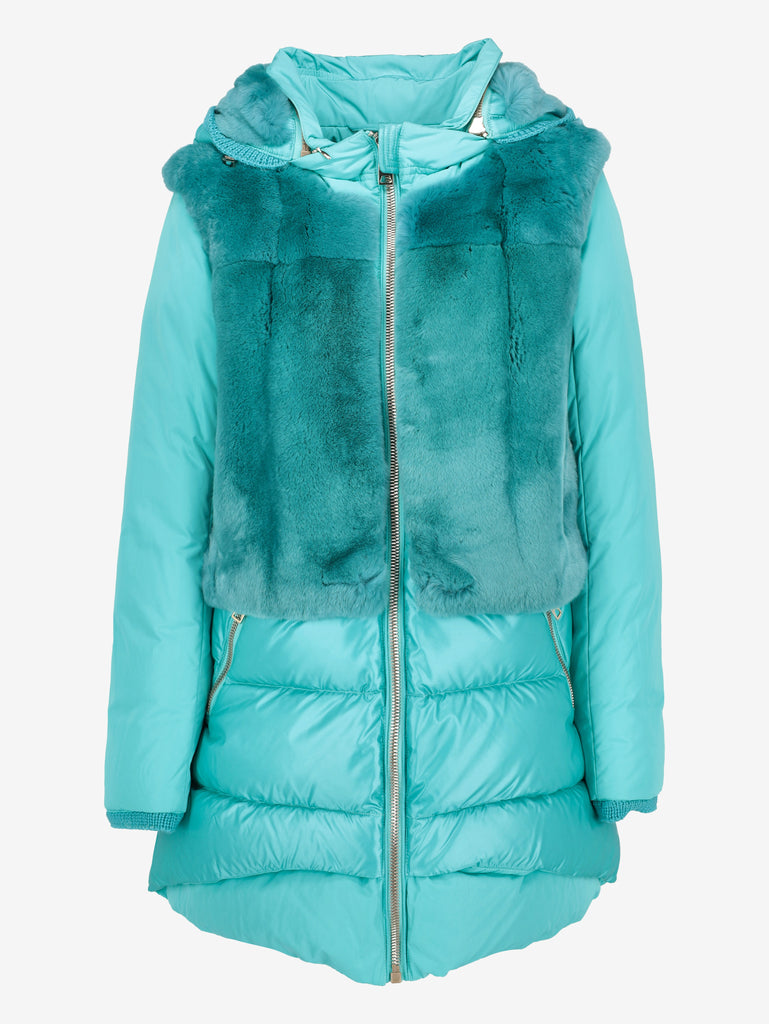 Vintage Teal Blue Puffer Coat with Real Fur Inserts CVM26.6.125  Diego m 