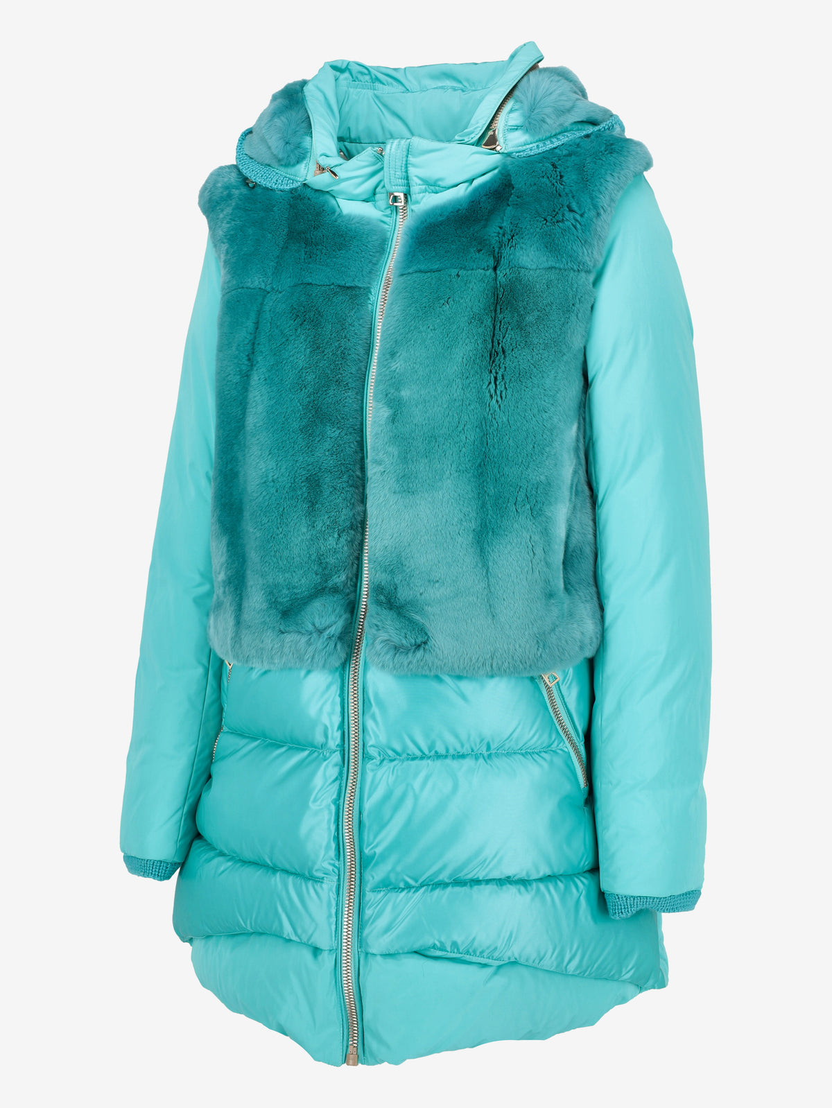 Vintage Teal Blue Puffer Coat with Real Fur Inserts CVM26.6.125  Diego m 