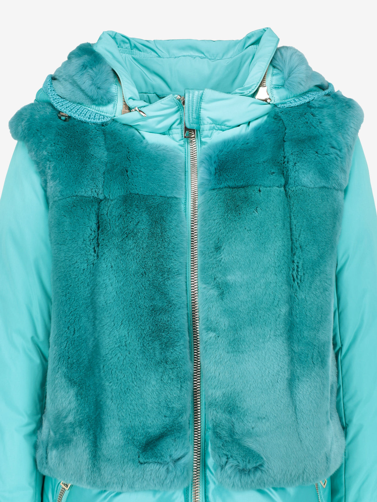 Vintage Teal Blue Puffer Coat with Real Fur Inserts CVM26.6.125  Diego m 