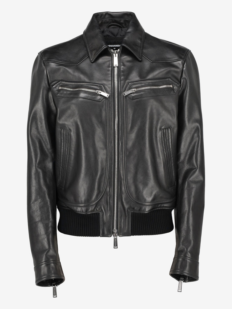 Dsquared2 Calf Leather Biker Jacket with Ribbed Hem CVM26.23.28  Dsquared² 