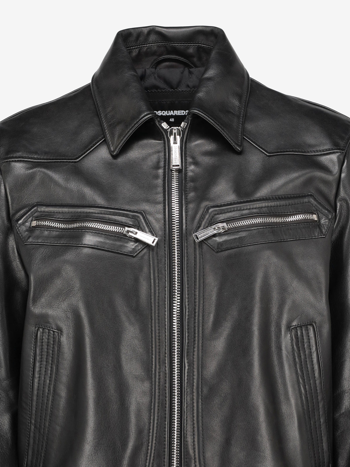 Dsquared2 Calf Leather Biker Jacket with Ribbed Hem CVM26.23.28  Dsquared² 