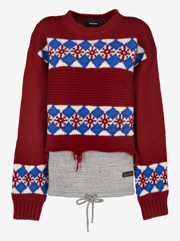Dsquared2 Layered Knit Sweater with Snowflake Motif CVM26.23.81  Dsquared² 