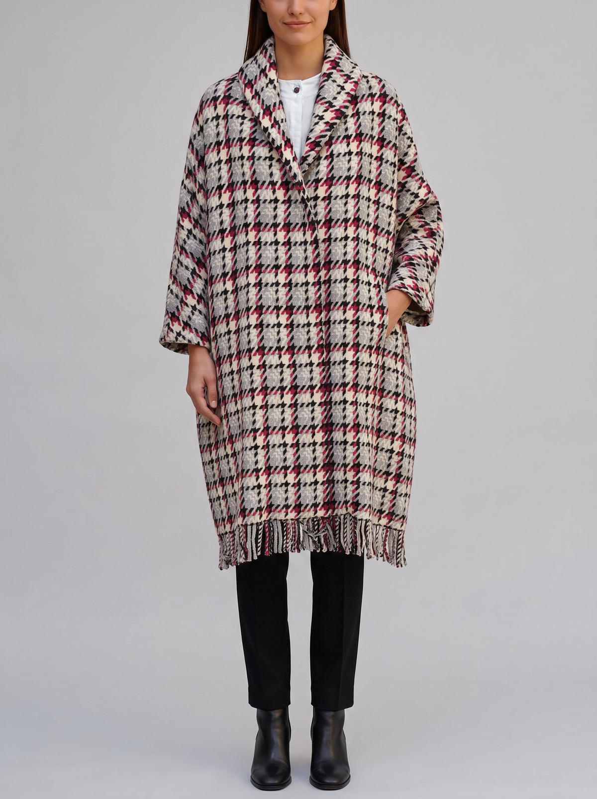 Ermanno Scervino Knit Coat with Graphic Houndstooth Pattern CVM26.22.29  Ermanno Scervino 