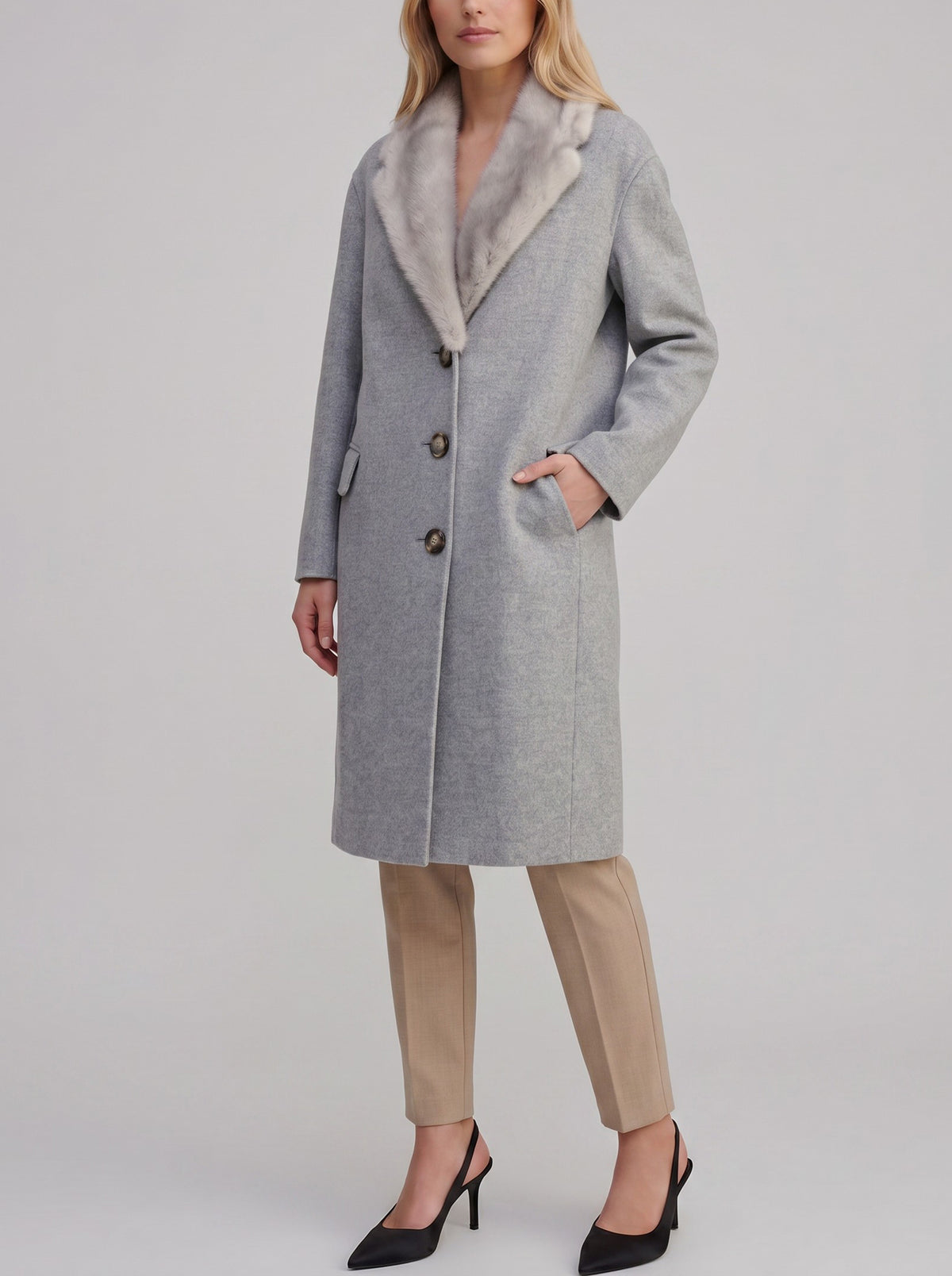Ermanno Scervino Wool & Cashmere Coat with Mink Collar CVM26.22.65  Ermanno Scervino 