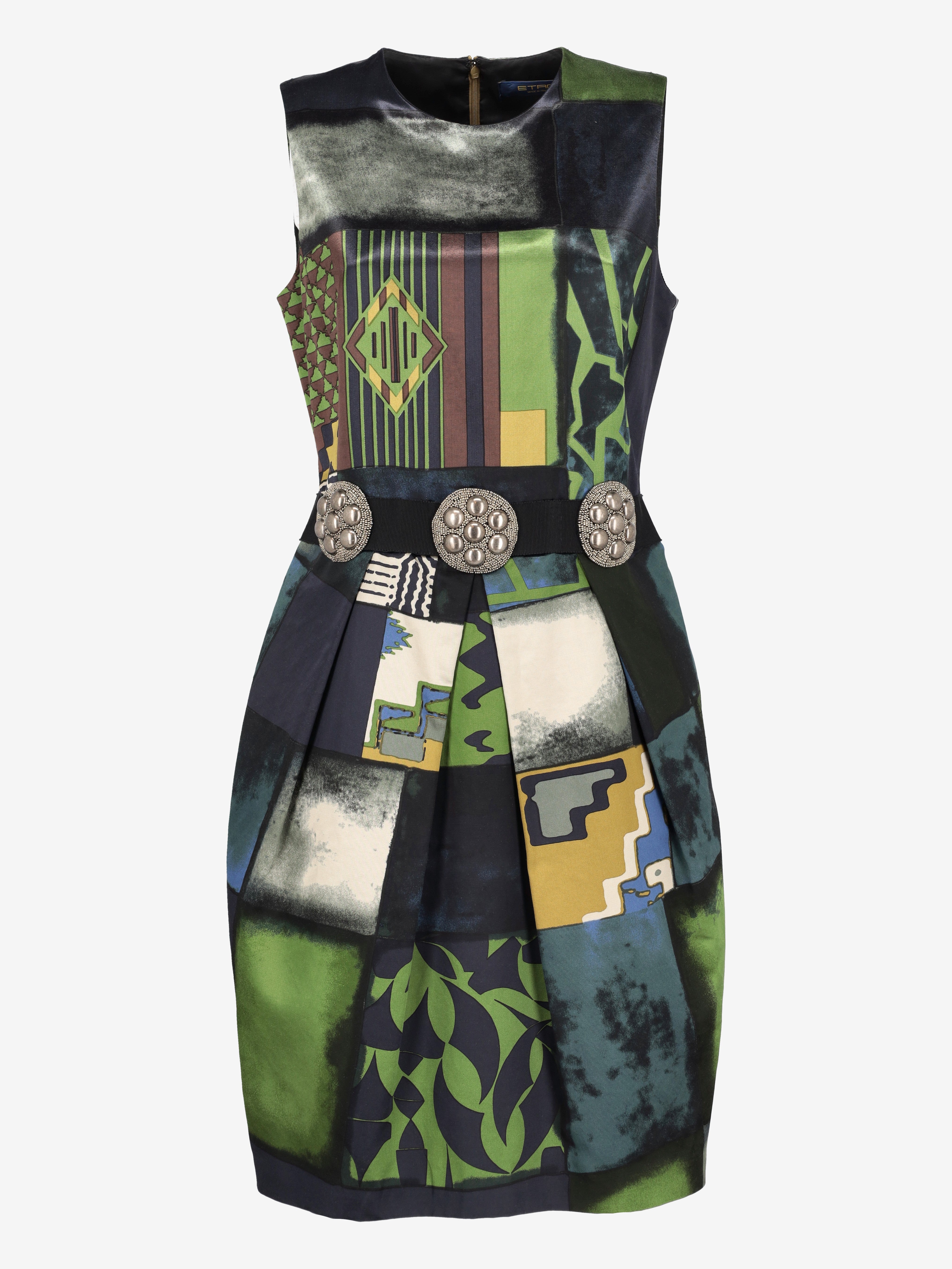Etro Multicolor Satin-Effect Midi Dress