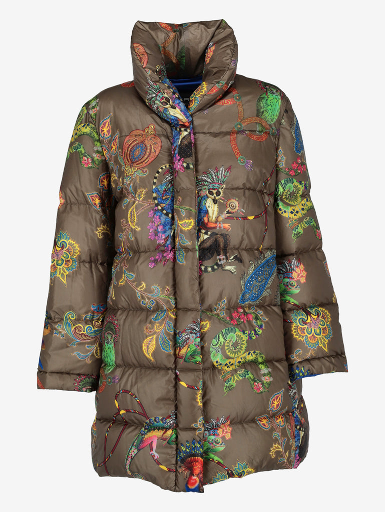 Etro Multicolor Printed Puffer Jacket with Tropical Animal Motifs CVM26.22.38  Etro 