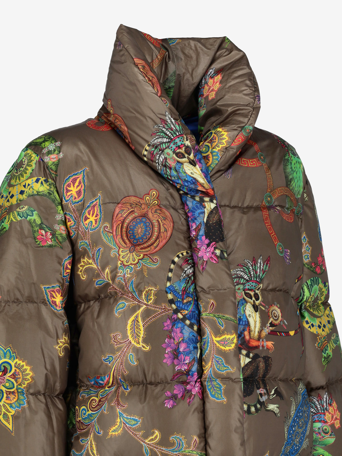 Etro Multicolor Printed Puffer Jacket with Tropical Animal Motifs CVM26.22.38  Etro 