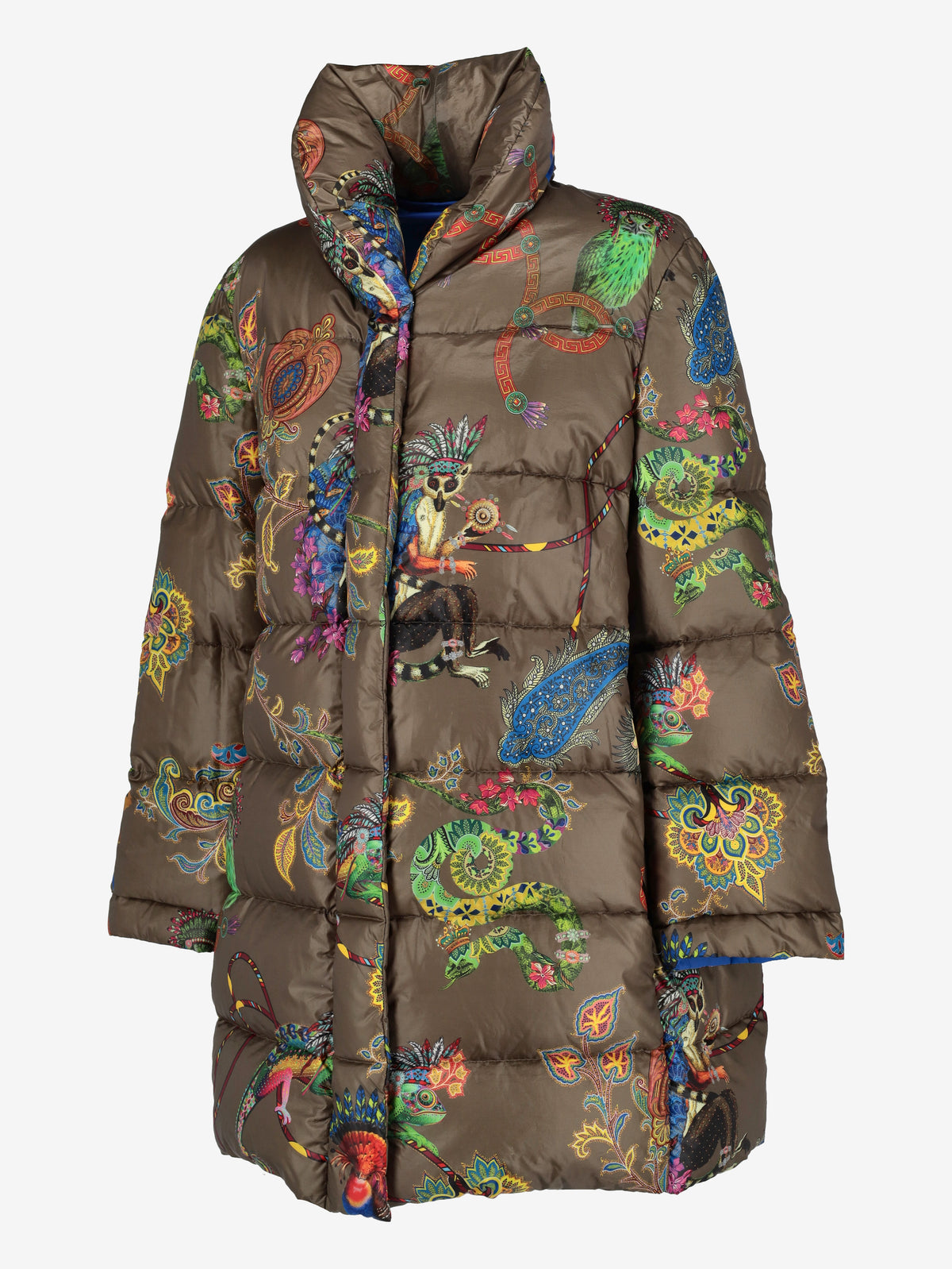 Etro Multicolor Printed Puffer Jacket with Tropical Animal Motifs CVM26.22.38  Etro 