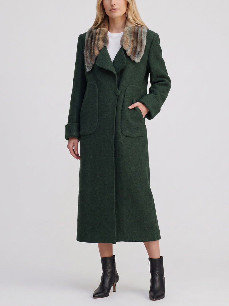 Fendi Heavy Wool Coat with Rabbit Fur Collar W27526.165  Fendi 