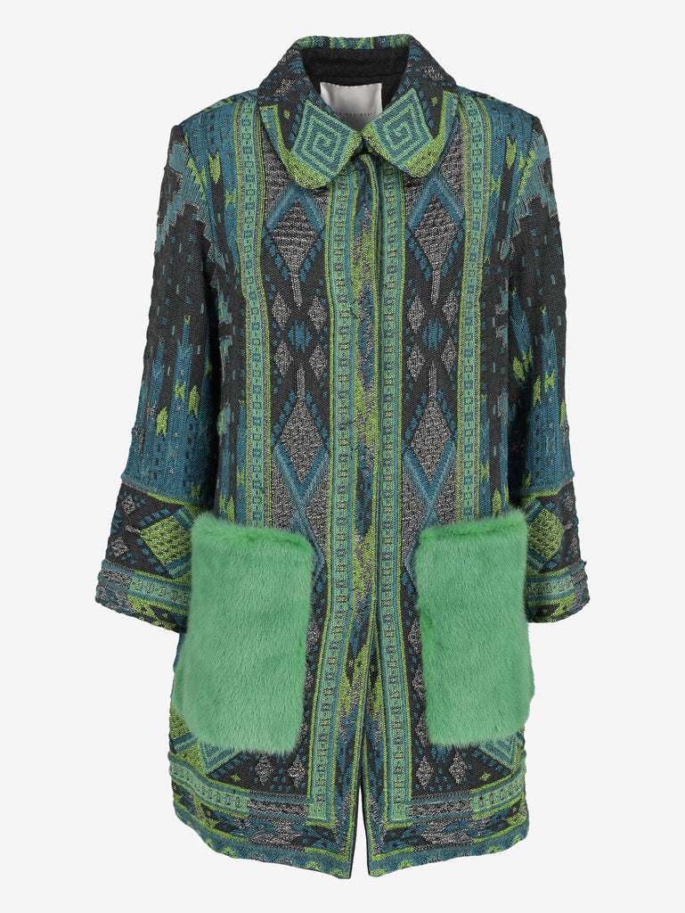 Giada Benincasa Jacquard Coat with Fur Pockets CVM26.6.127  Giada benincasa 