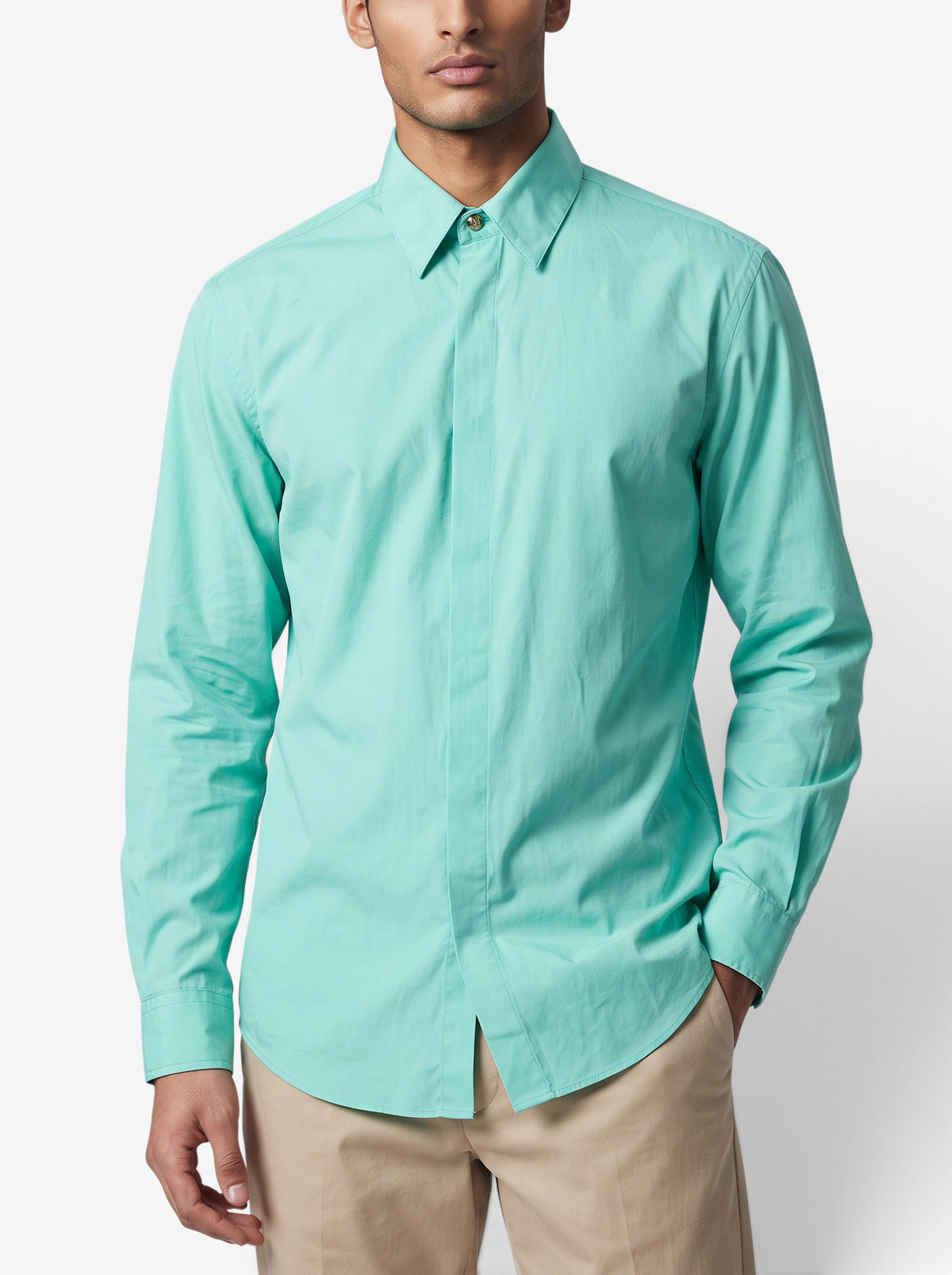 Versace Vintage Turquoise Cotton-Blend Shirt MR12926.13  Gianni Versace 