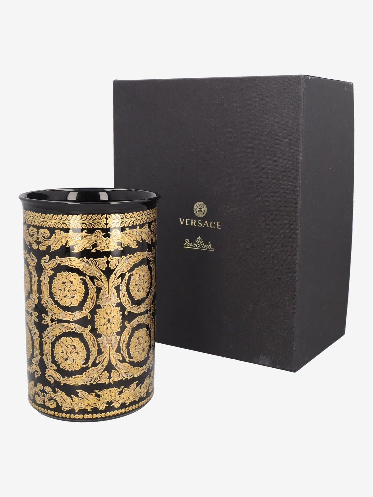Rosenthal Meets Versace "Gold Baroque" Black and Gold Porcelain Vase MR12926.42  Gianni Versace 