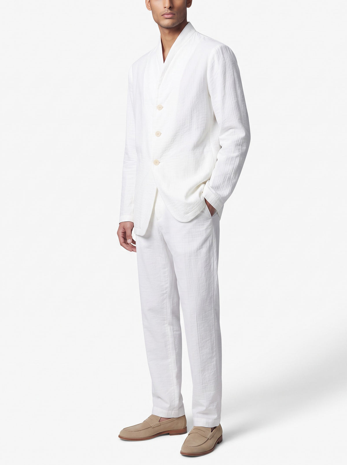 Giorgio Armani Vintage White Suit with Mandarin Collar Jacket W290926.1  Giorgio Armani 