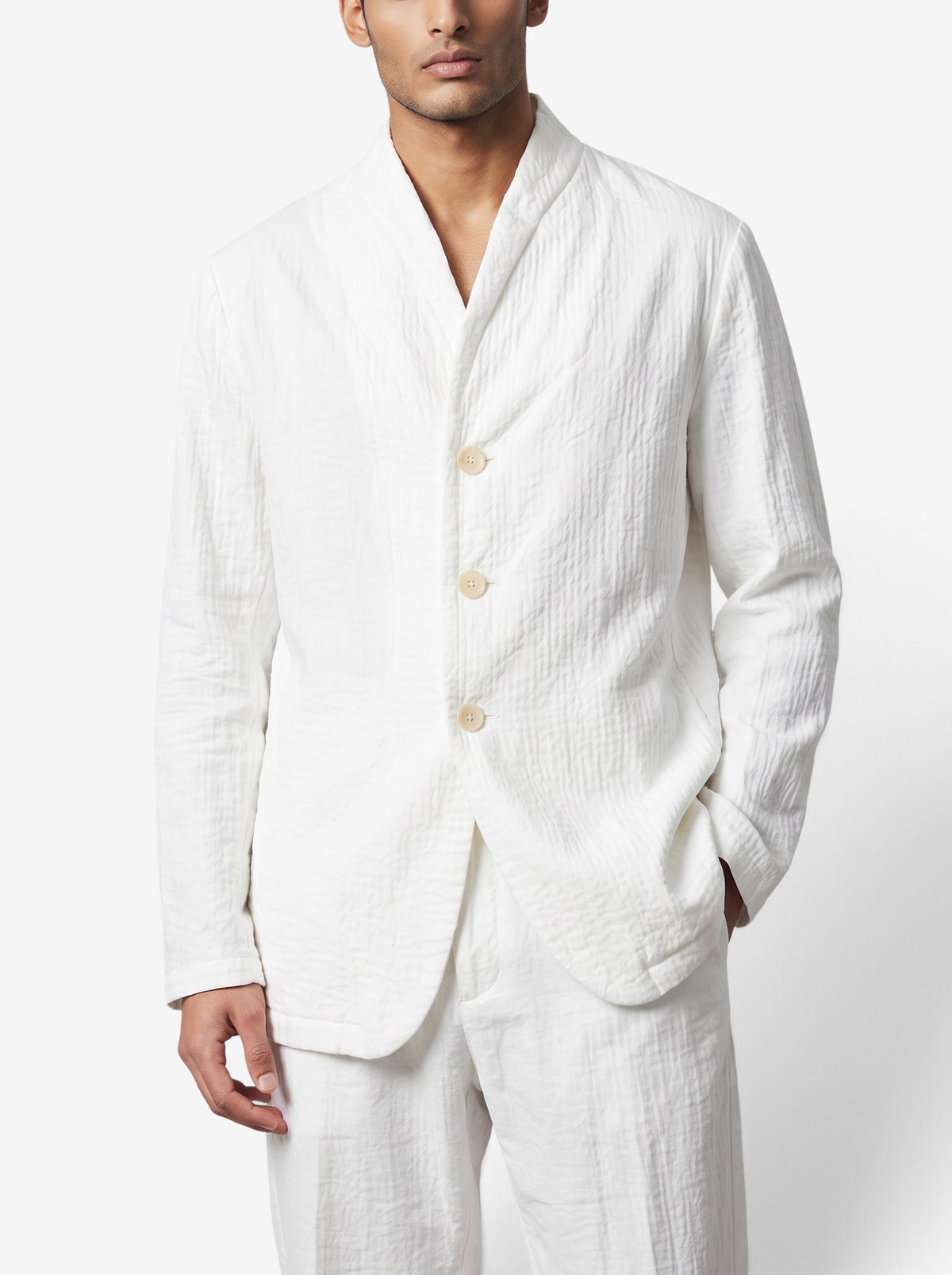Giorgio Armani Vintage White Suit with Mandarin Collar Jacket W290926.1  Giorgio Armani 