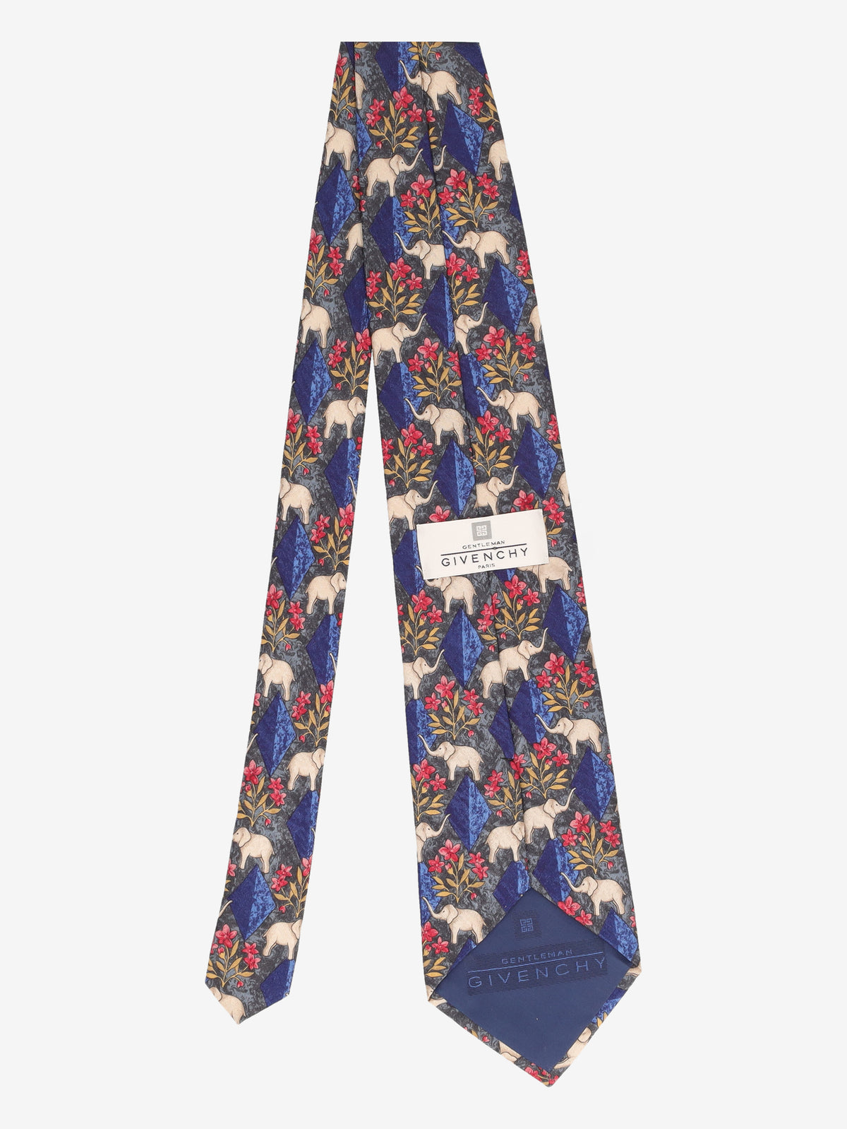 Givenchy Blue Silk Tie with Elephant and Floral Motifs MU260921.96  Givenchy 