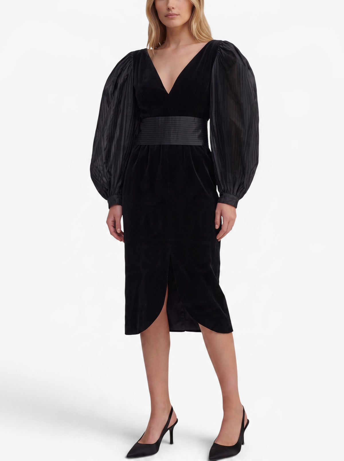 Guy Laroche Vintage Dress with Pleated Puff Sleeves and Matching Belt W191026.17  Guy Laroche 