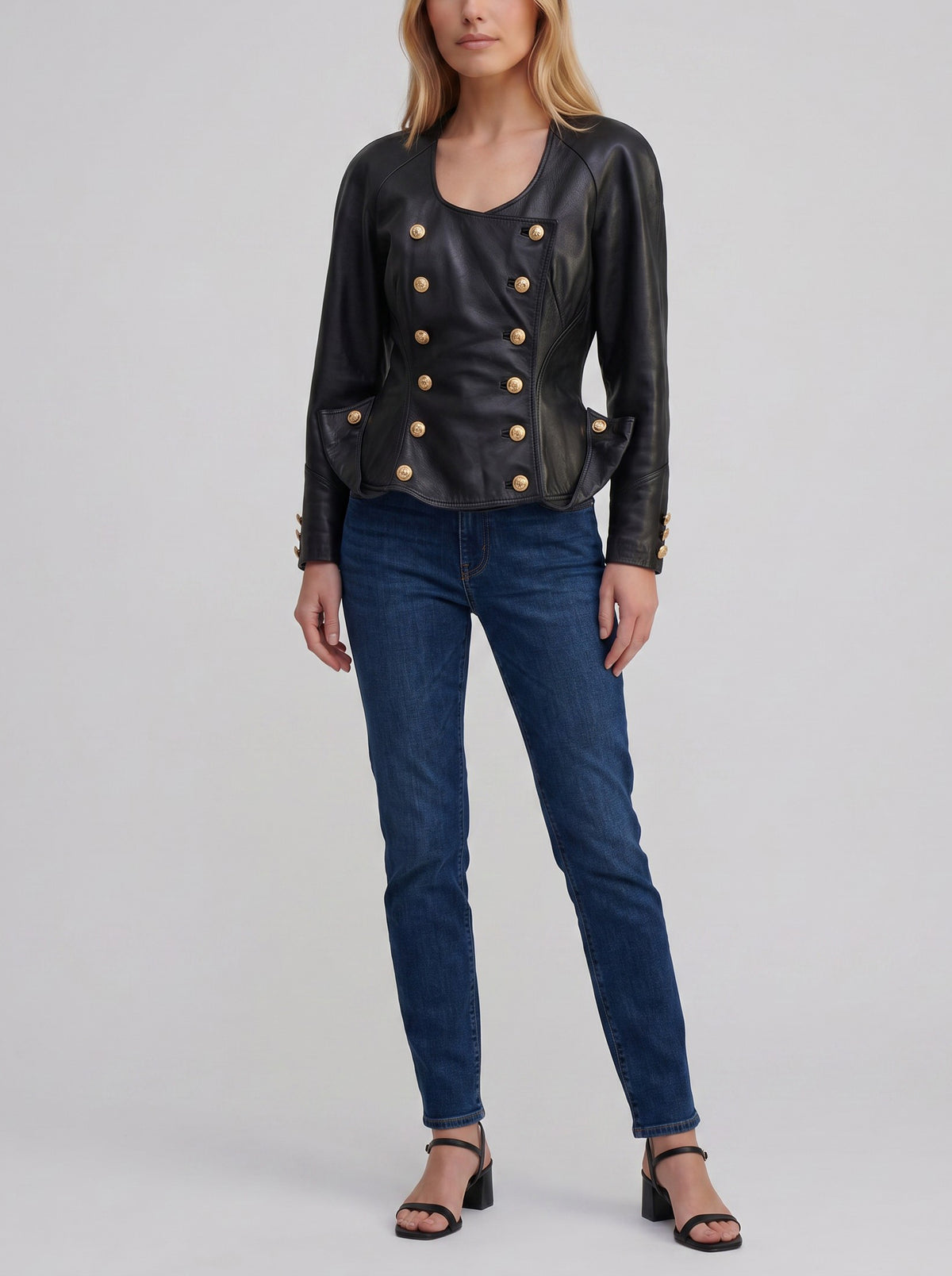 Vintage Double-Breasted Leather Jacket MR26526.5  Jean Claude Jitrois 