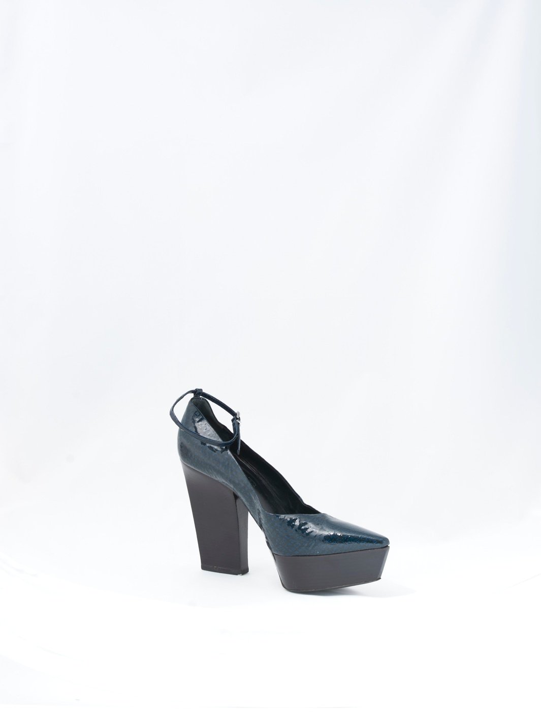 Jil Sander blue patent leather pumps with ankle strap