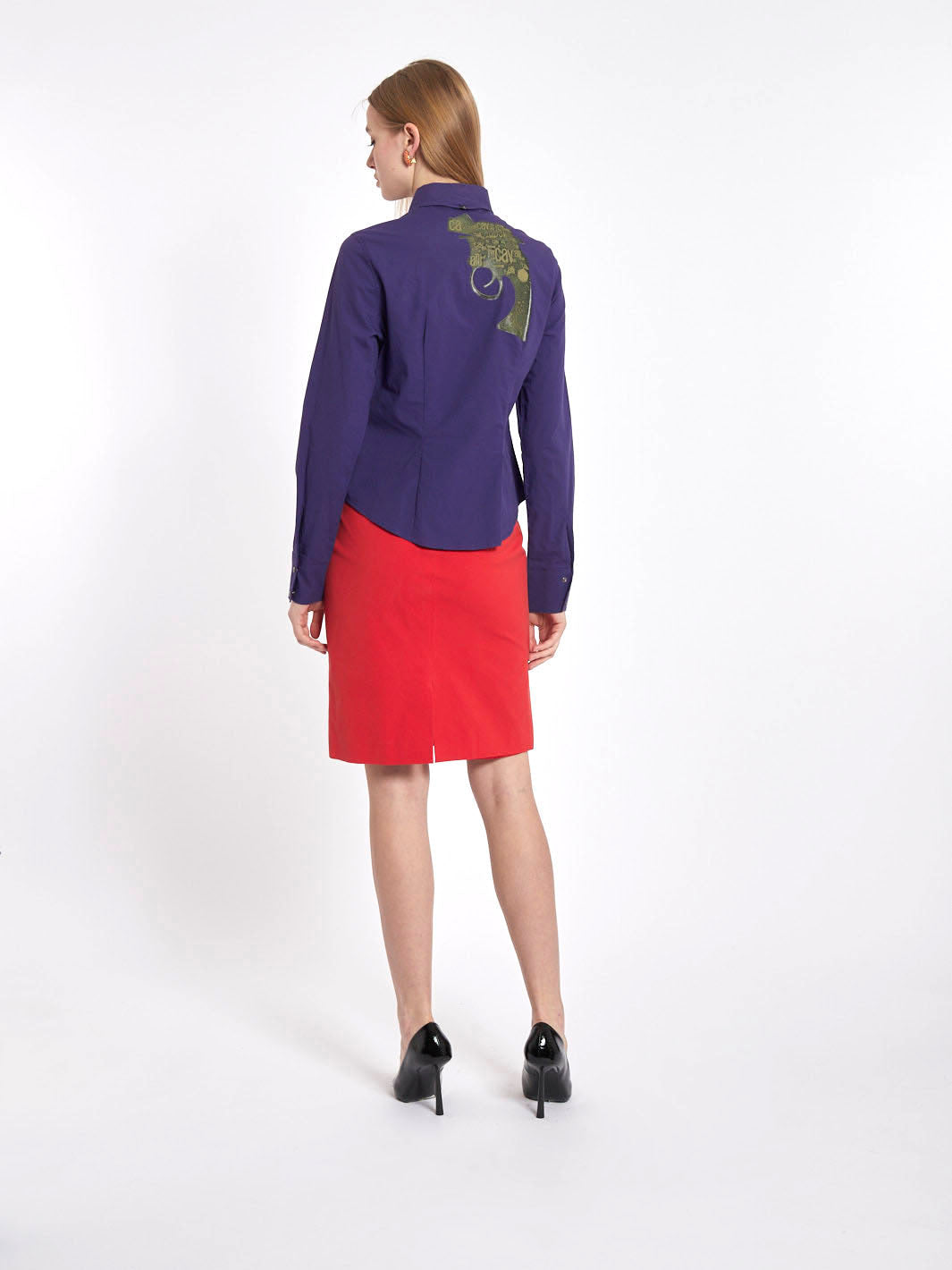 Blusa Just Cavalli Y2K in cotone viola con stampa sul retro