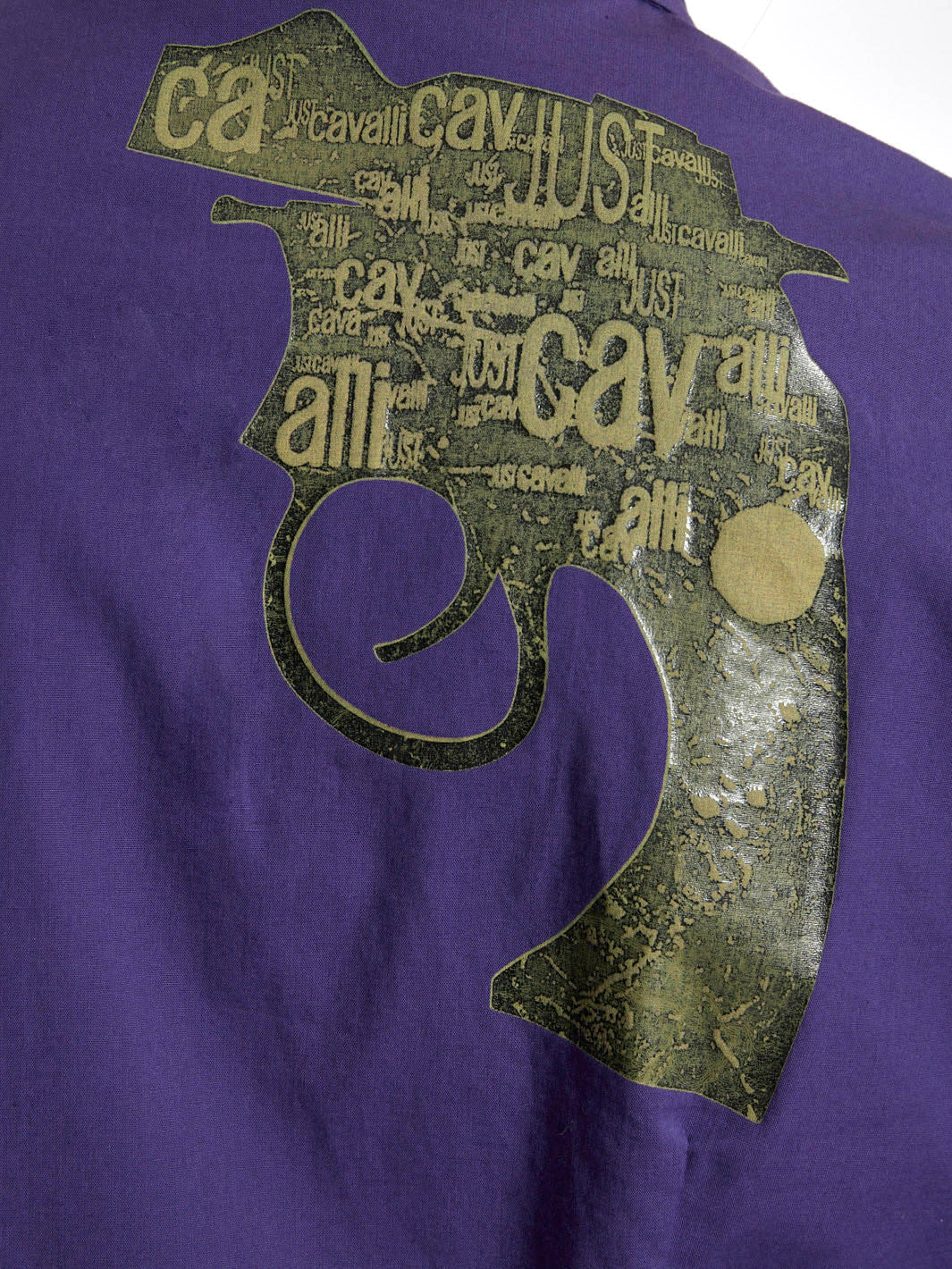 Blusa Just Cavalli Y2K in cotone viola con stampa sul retro