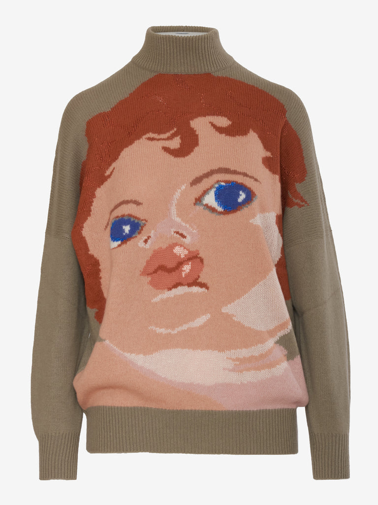 Krizia high neck sweater face embroidery