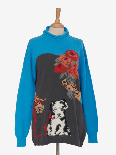Krizia Flower and dog embroidery sweater
