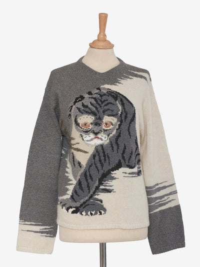 Krizia Grey Melange Hyena Embroidery Sweater