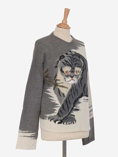 Krizia Grey Melange Hyena Embroidery Sweater