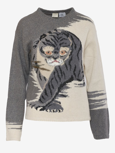 Krizia Grey Melange Hyena Embroidery Sweater