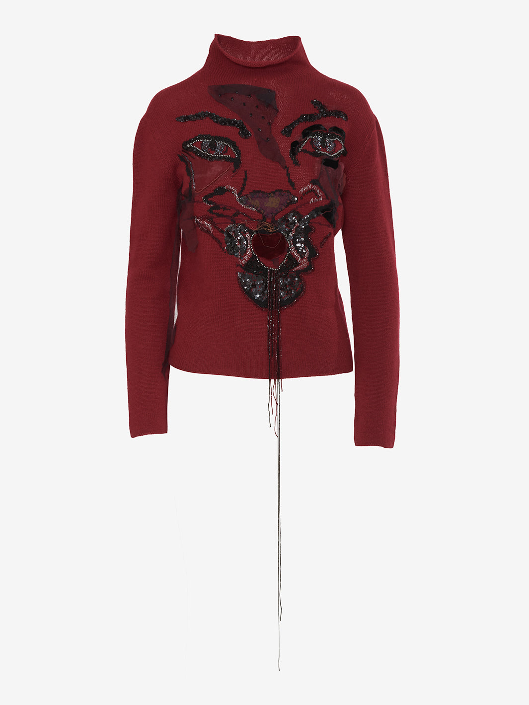 Krizia Bordeaux cashmere sweater with panther embroidery