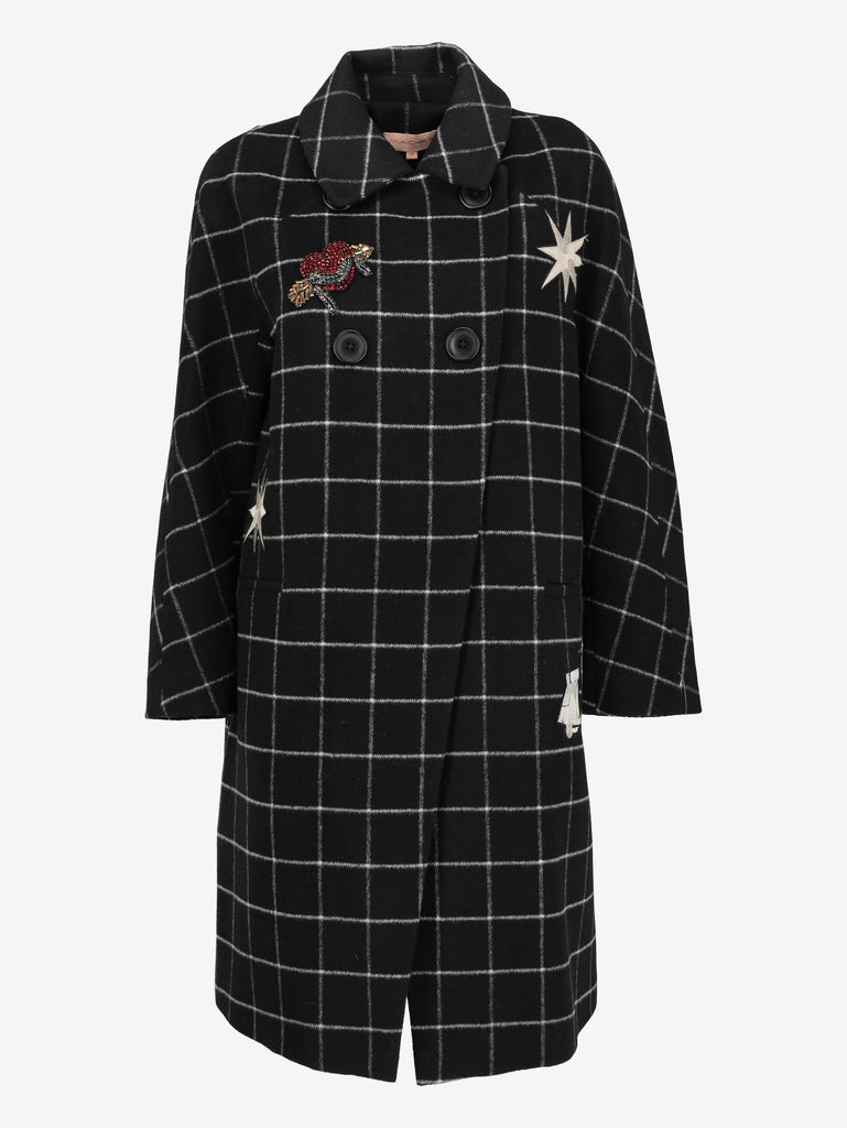Vintage Double-Breasted Checkered Coat with Patch Details CVM26.22.22  Vintage 