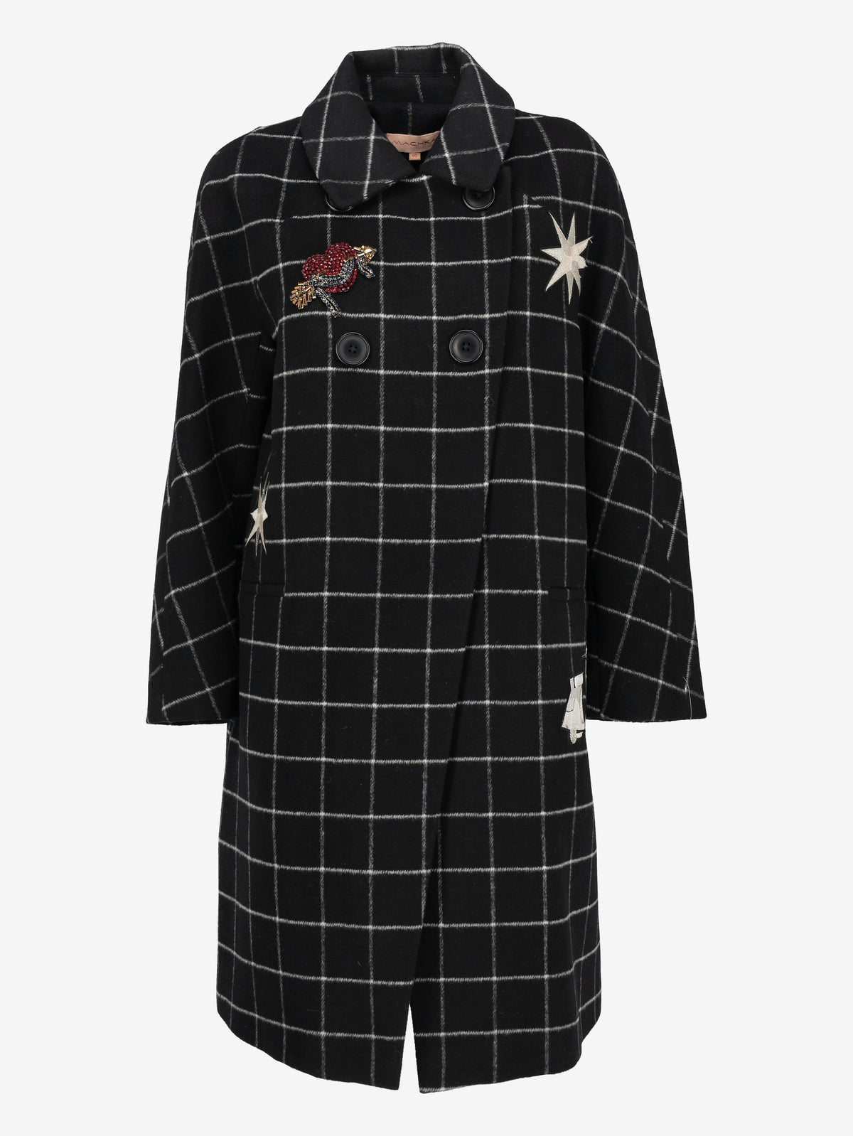 Vintage Double-Breasted Checkered Coat with Patch Details CVM26.22.22  Vintage 