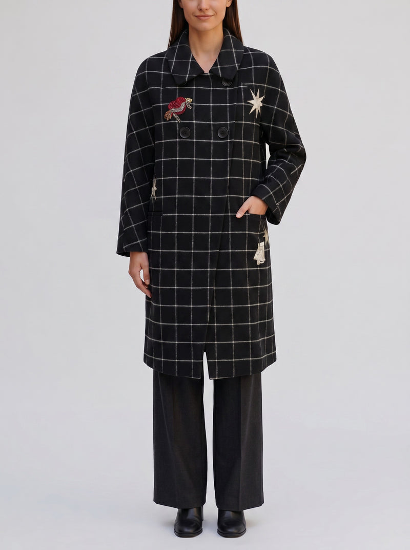 Vintage Double-Breasted Checkered Coat with Patch Details CVM26.22.22  Vintage 