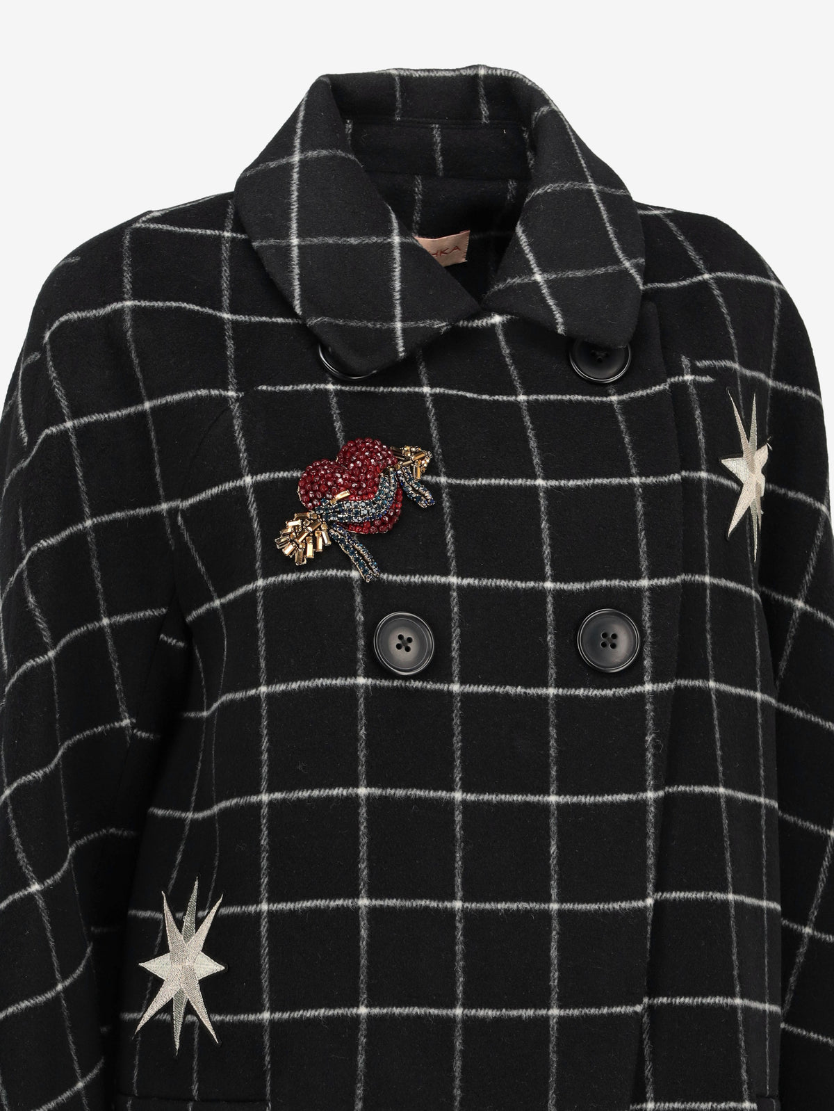 Vintage Double-Breasted Checkered Coat with Patch Details CVM26.22.22  Vintage 
