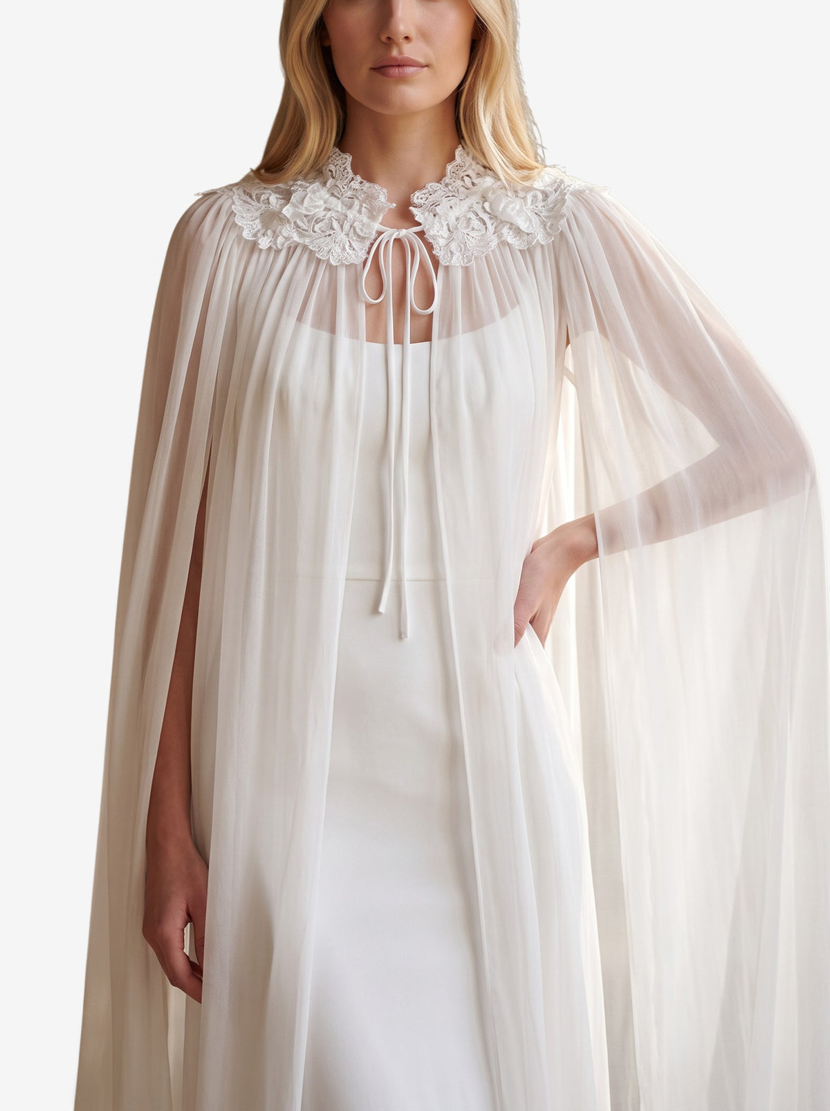 Vintage Sheer Tulle Bridal Cape with Lace Detail W5102026.1  Vintage 