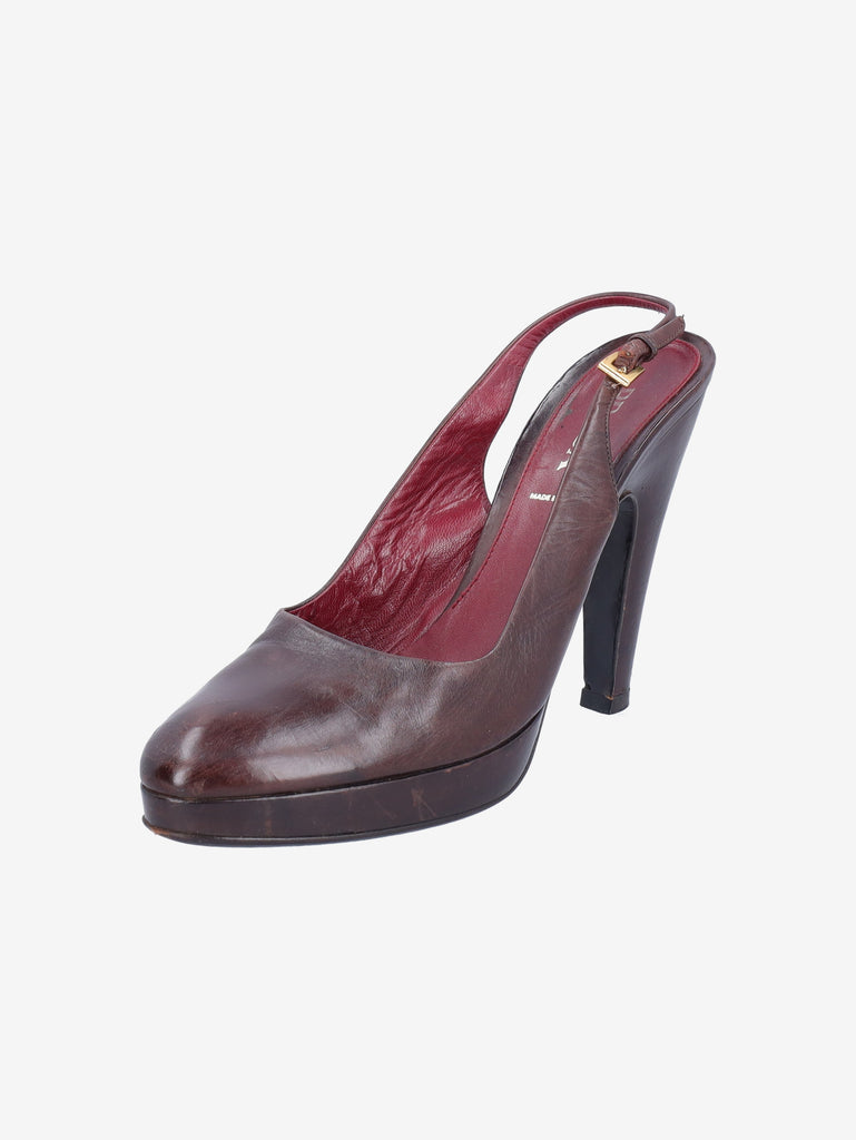 Prada Brown Leather Slingback Heels W191026.2  Prada 