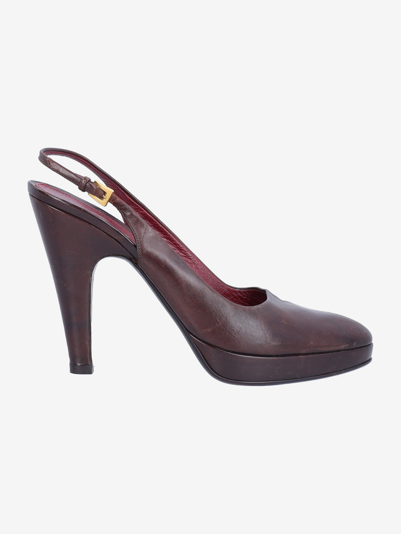 Prada Brown Leather Slingback Heels W191026.2  Prada 