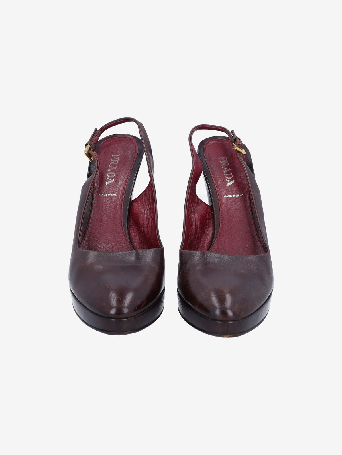 Prada Brown Leather Slingback Heels W191026.2  Prada 