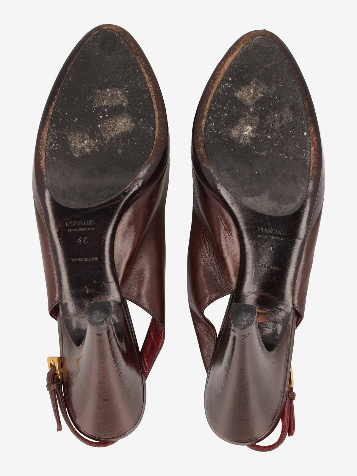 Prada Brown Leather Slingback Heels W191026.2  Prada 