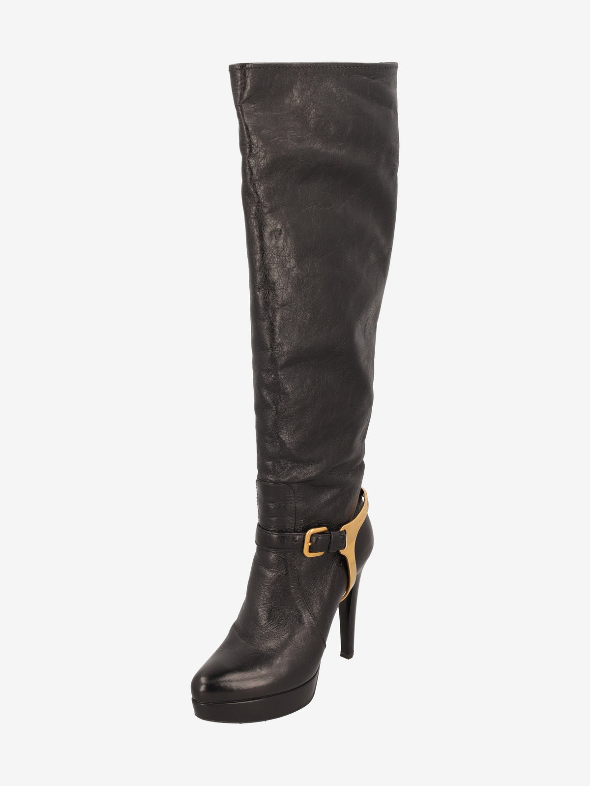 Prada 2000s Leather Knee-High Boots with Gold Detail W6826.9  Prada 