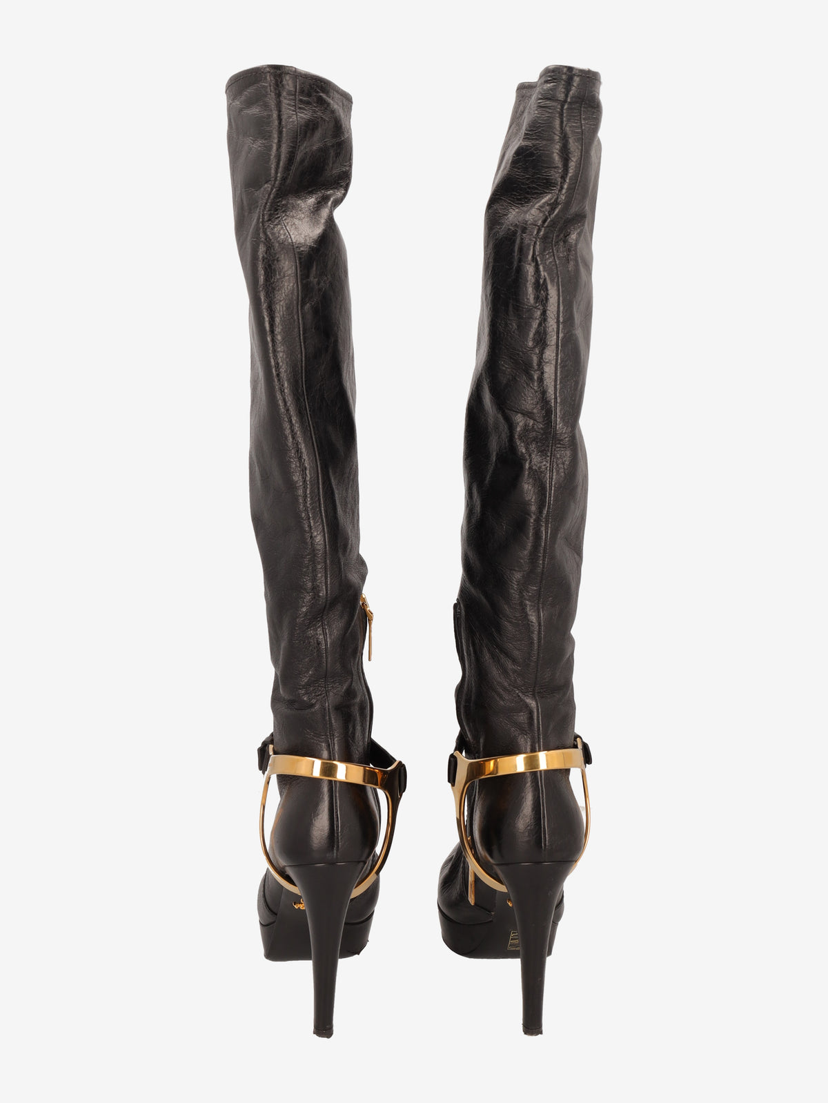 Prada 2000s Leather Knee-High Boots with Gold Detail W6826.9  Prada 