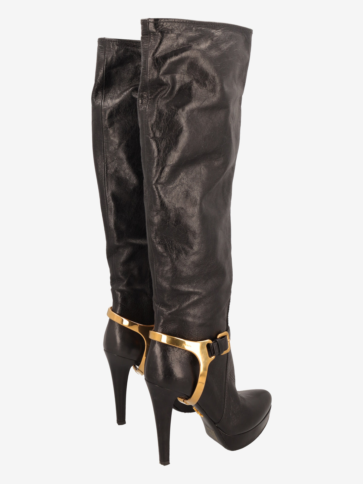 Prada 2000s Leather Knee-High Boots with Gold Detail W6826.9  Prada 