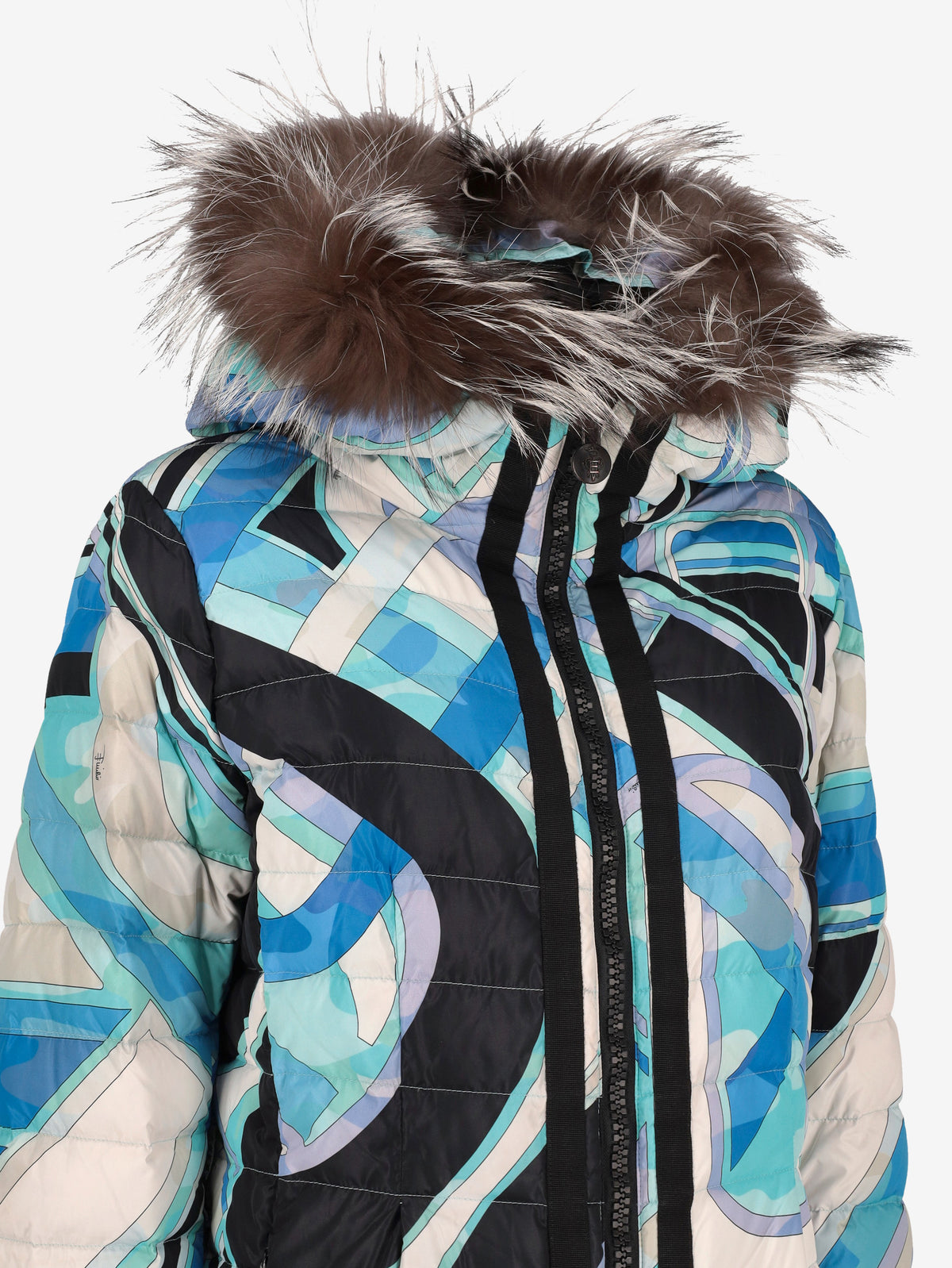 Emilio Pucci Printed Puffer Coat with Fur-Trim Hood CVM26.22.2  Pucci 