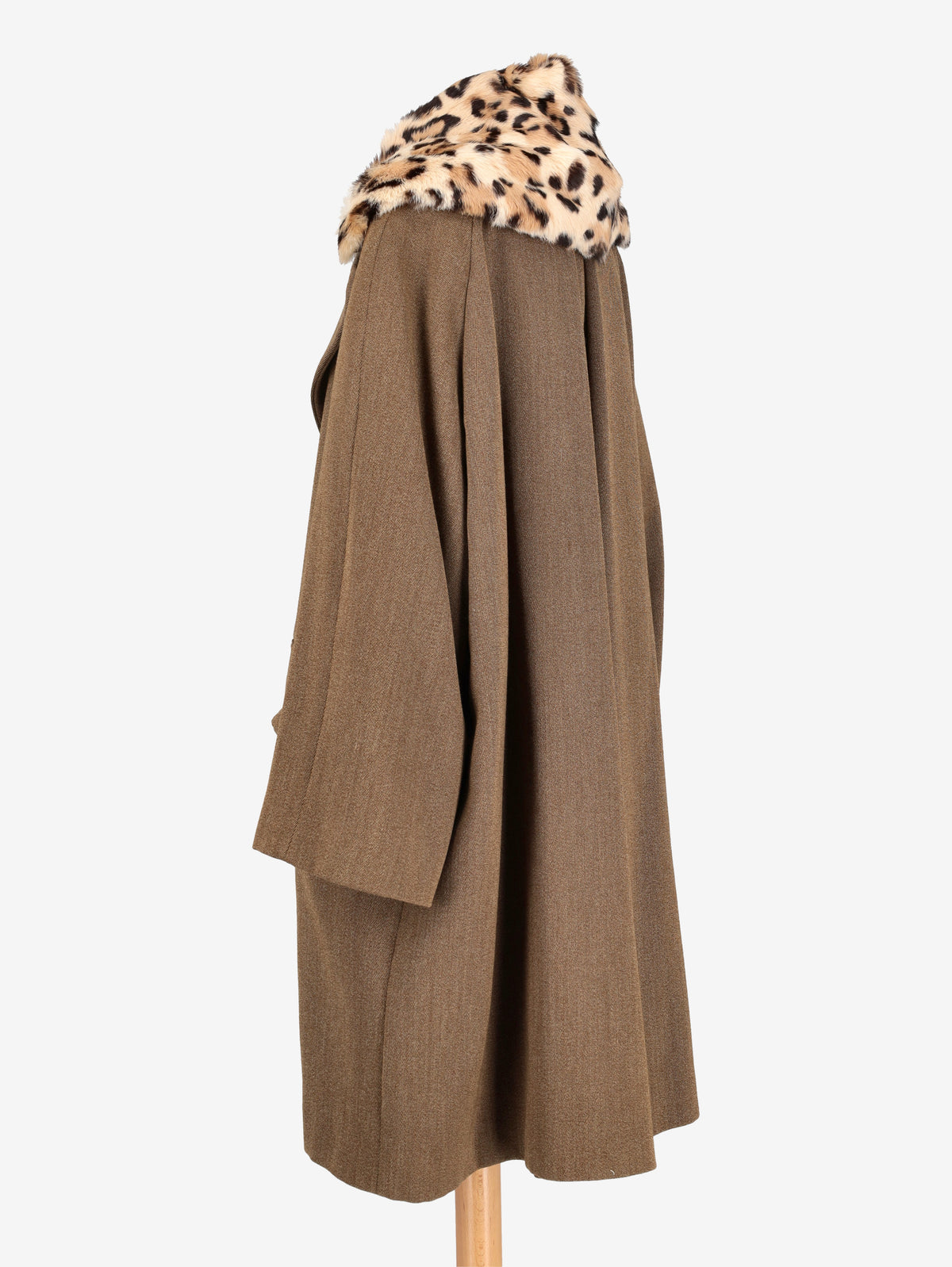 Romeo Gigli Vintage Dark Brown Wool Coat with Leopard-Print Collar WCV1004344  Romeo Gigli 