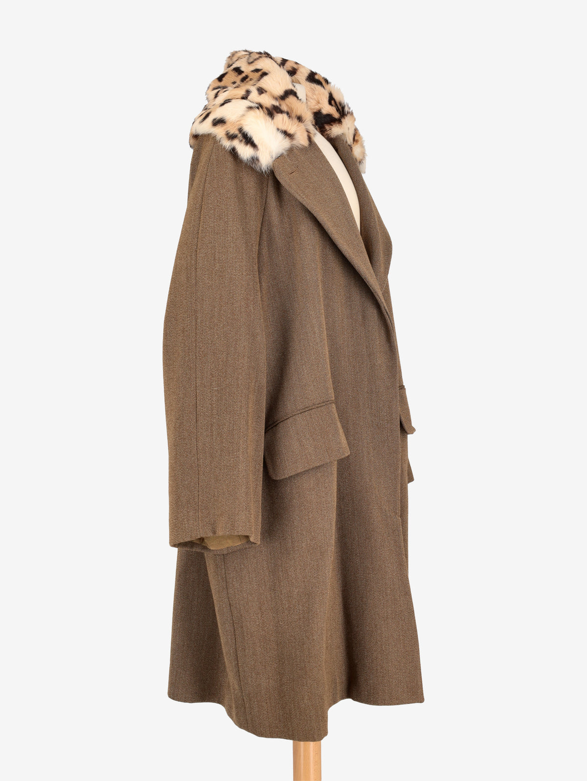 Romeo Gigli Vintage Dark Brown Wool Coat with Leopard-Print Collar WCV1004344  Romeo Gigli 