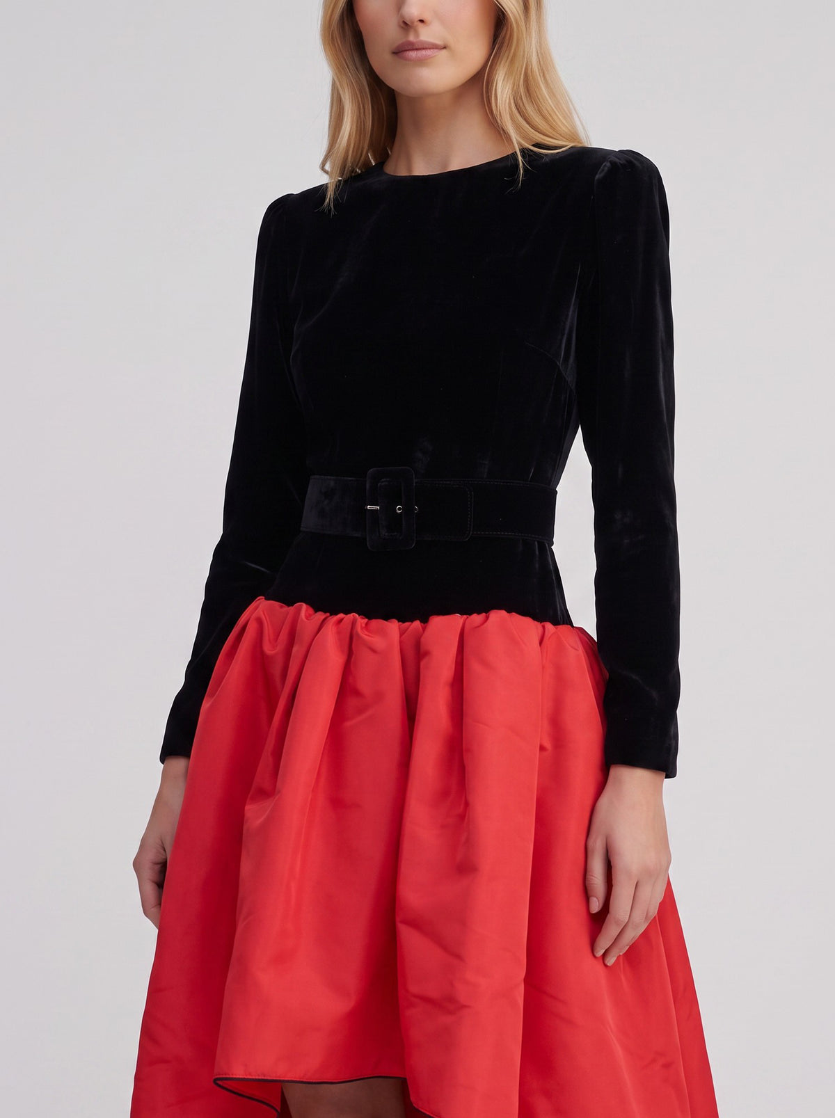 Yves Saint Laurent Rive Gauche FW 1988-89 Black Velvet & Red Faille Ballgown W2926.1  Yves Saint Laurent 