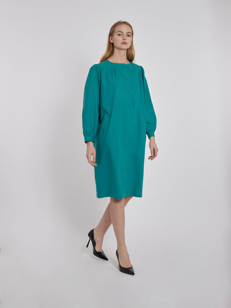 Green Saint Laurent Rive Gauche 1970s dress with pockets