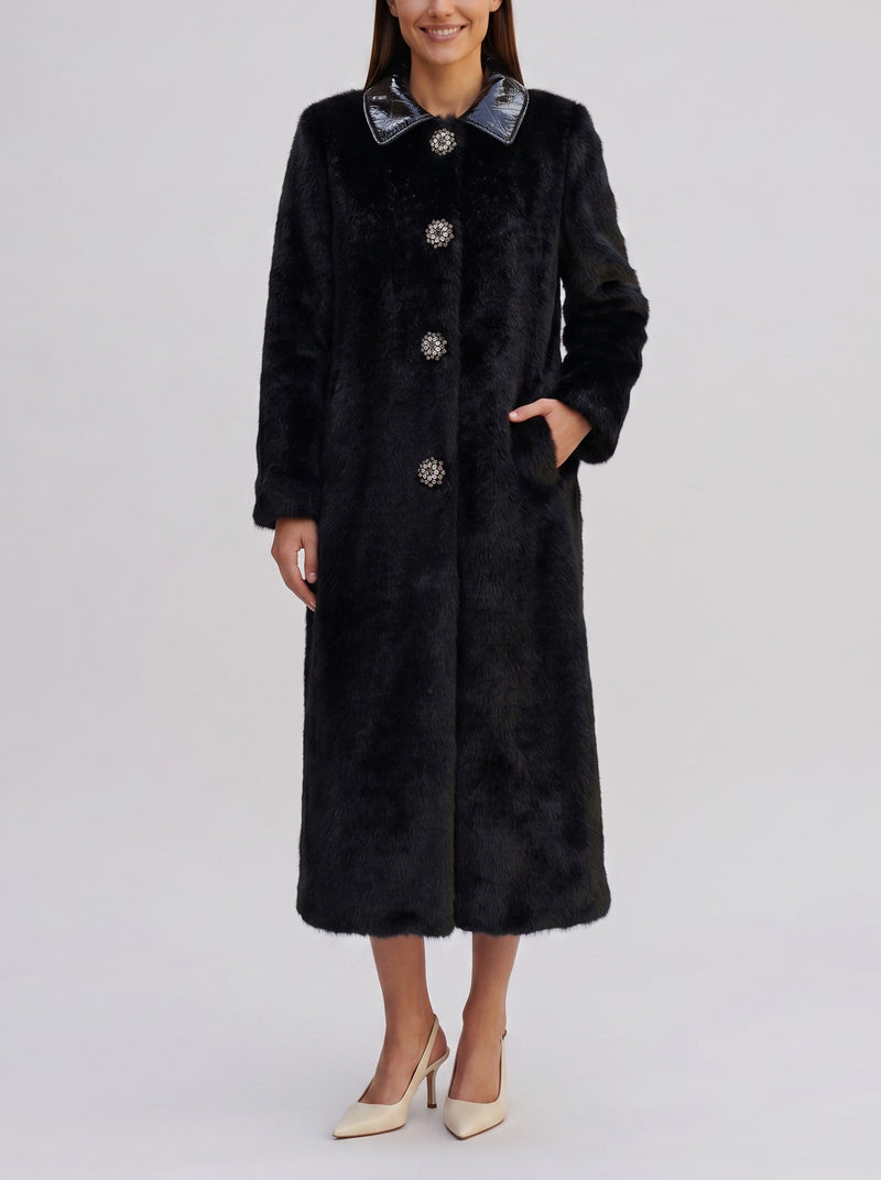 Ermanno Scervino Faux Fur Coat with Jewel Buttons CVM26.22.40  Ermanno Scervino 
